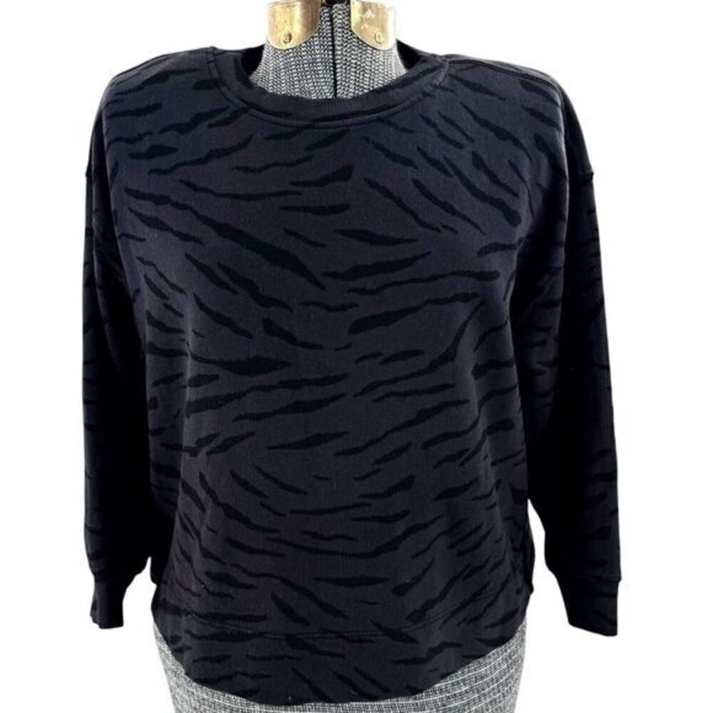 Velvet By Graham Hilda Black on Black Leopard Stripes 3/4 Sleeve‎ Sweatshirt XS